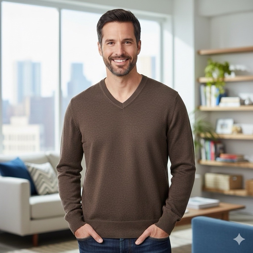 Banana Republic Men's Extra Fine‎ Merino Wool V-Neck Sweater Brown Size M